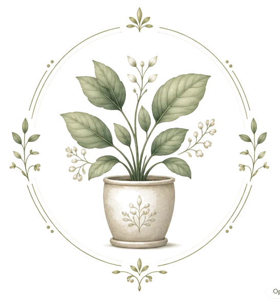 Decorative potted botanical emblem