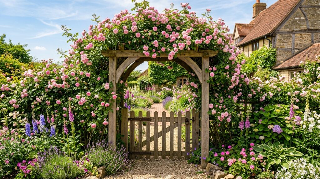 climbing rose trellis arch front yard garden idea small space