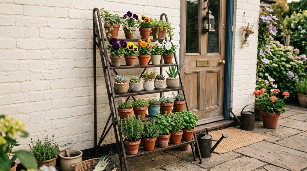 tiered plant stand front porch garden ideas small space