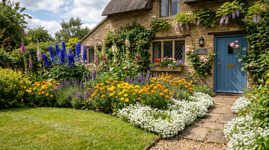 layered flower bed front yard garden ideas for small spaces
